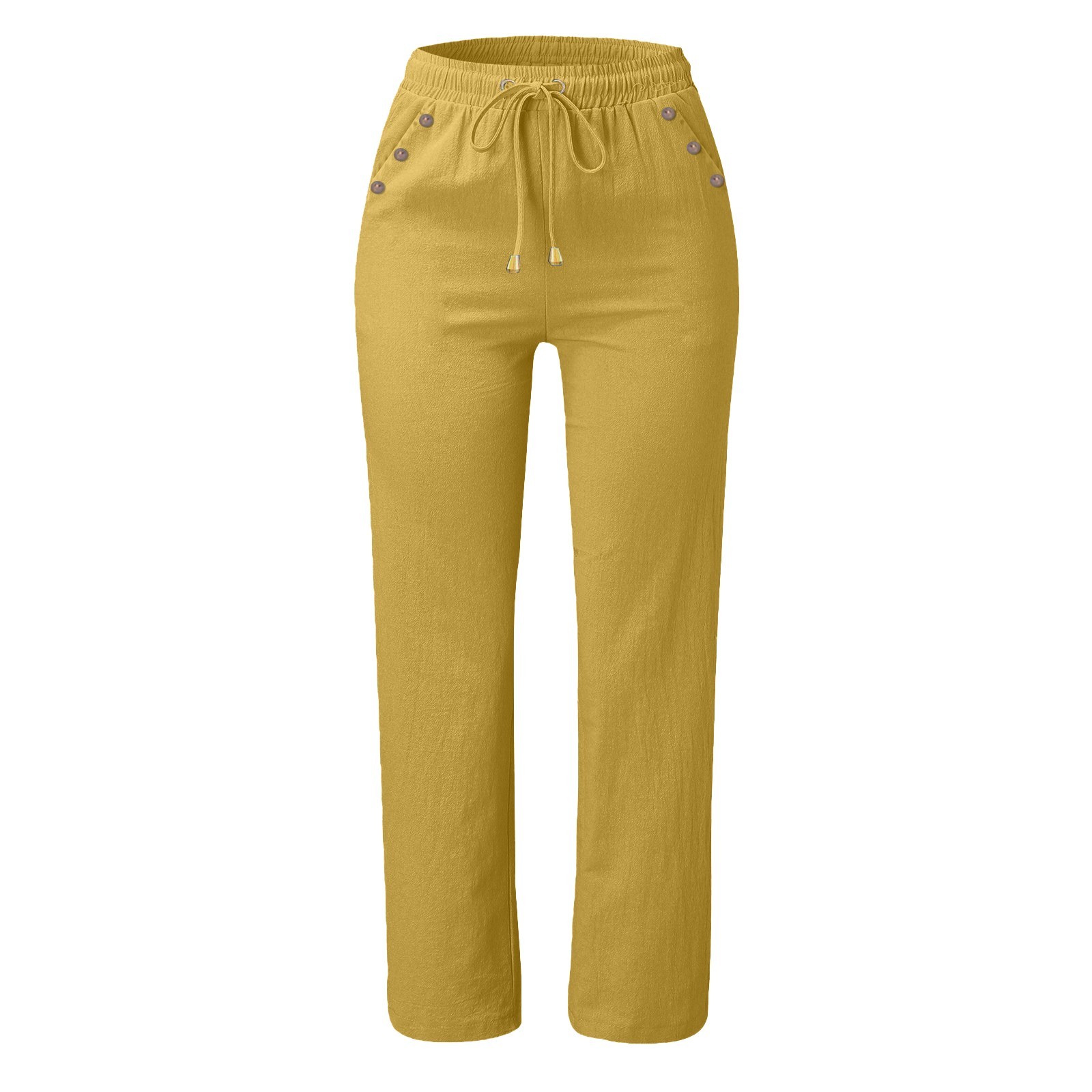 thumbnail image 5 of Pantalones elásticos de pierna recta para mujer - Cintura con cordón de algodón - Casual de cintura alta - Terciopelo dorado - Tallas S-XXL - Todas las estaciones, 5 of 5